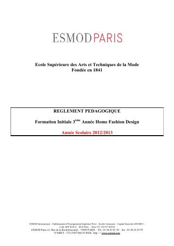 Règlement Pédagogique 3ème année Home Fashion Design - Esmod