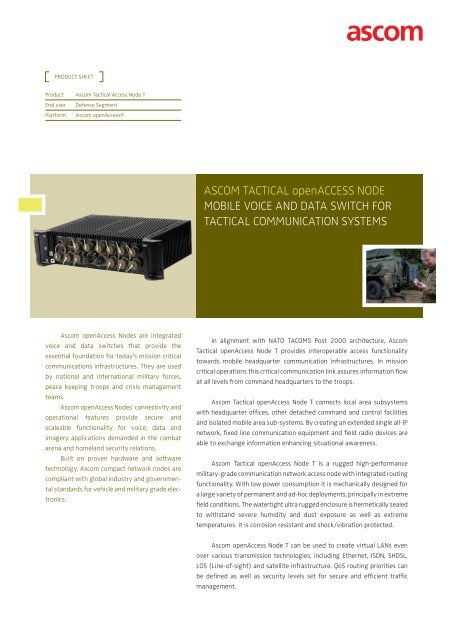 ASCOM TACTICAL openACCESS NODE MOBILE VOICE AND DATA