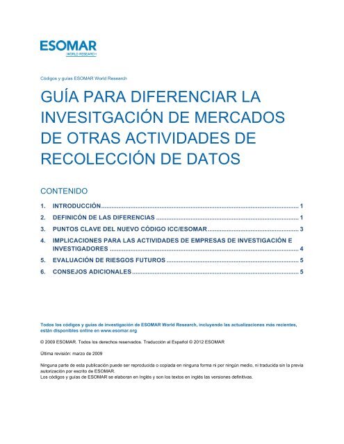 Guia para diferenciar la investigacion de mercados de ... - ESOMAR