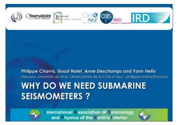 WHY DO WE NEED SUBMARINE SEISMOMETERS ? - ESONET NoE