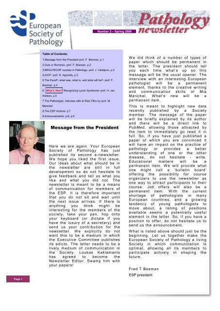 Number 2 – Spring 2009 - European Society of Pathology