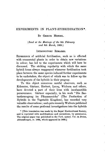 Experiments in plant-hybridisation by gregor mendel.