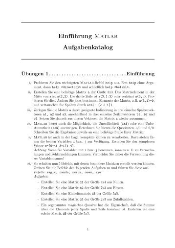 Einführung Matlab Aufgabenkatalog