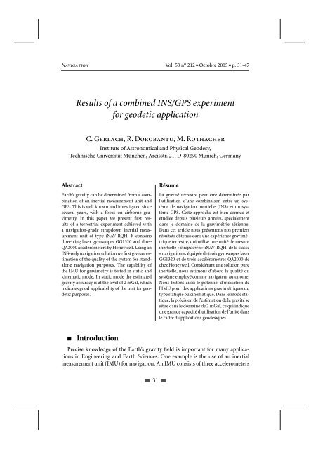 Results Of A Combined Ins Gps Experiment For Geodetic Espace