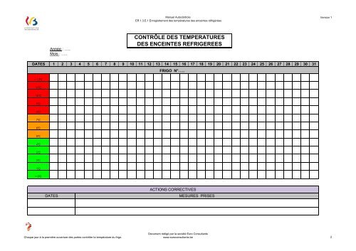Feuille De Température Vierge à Imprimer Gratuit ER 1.3.E.1 et 2 Contrôle des tempèratures des congélateurs et frigos
