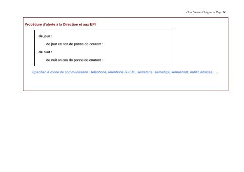 Plan interne d'urgence