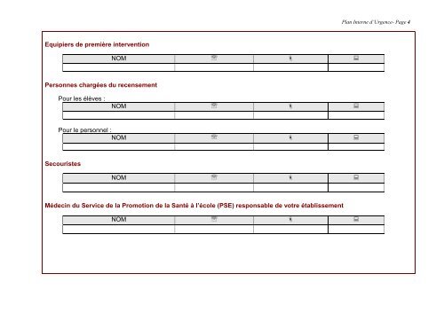 Plan interne d'urgence