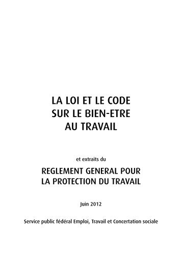 la loi et le code sur le bien-être au - Service public fédéral Emploi ...