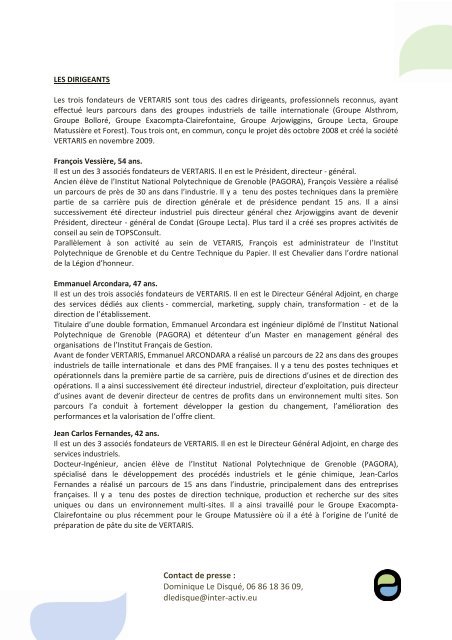 Dossier de presse Sommaire : - Espace Datapresse