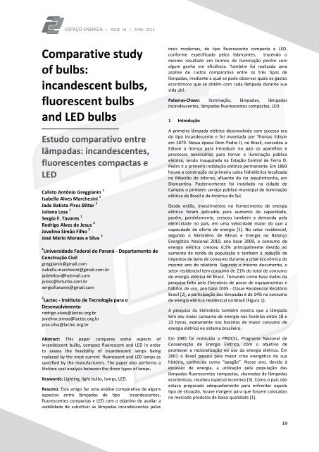 Estudo comparativo entre lâmpadas - Espaço Energia