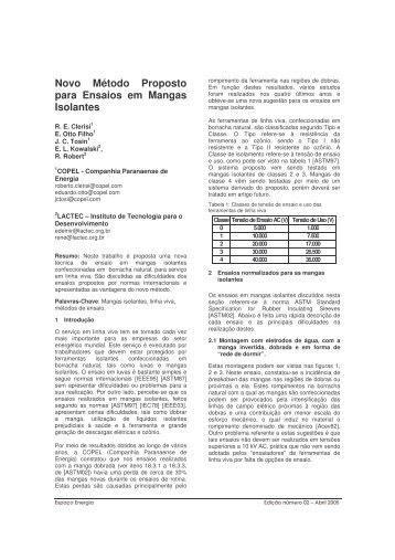Novo Método Proposto para Ensaios em Mangas ... - Espaço Energia