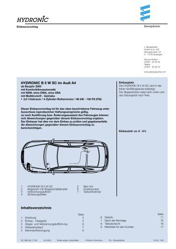 HYDRONIC B 5 W SC Im Audi A4 - Espar