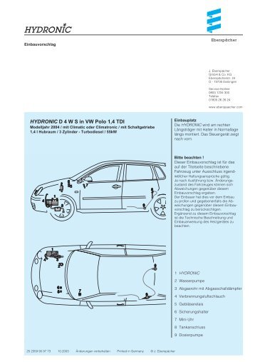 HYDRONIC D 4 W S in VW Polo 1,4 TDI - Espar