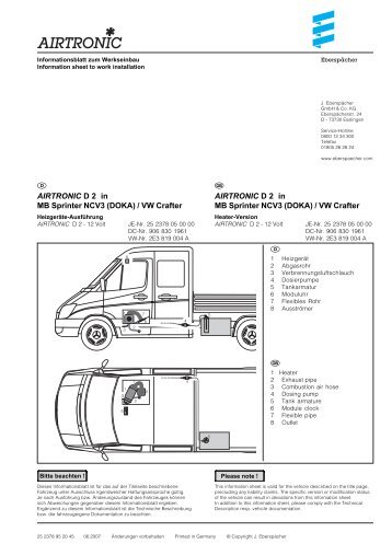 AIRTRONIC D 2 in MB Sprinter NCV3 (DOKA) / VW Crafter ... - Espar