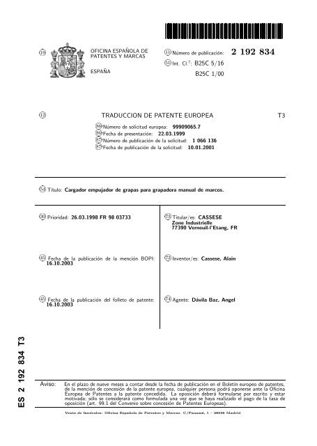 cargador empujador de grapas para grapadora manual de marcos.