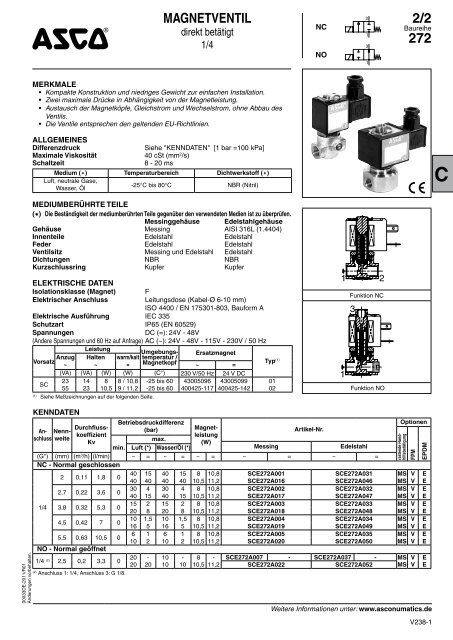 MAGNETVENTIL 2/2 272 - ASCO Numatics