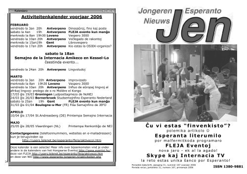 JONGE ESPERANTO NIEUWS - Nederlandse Esperanto-Jongeren