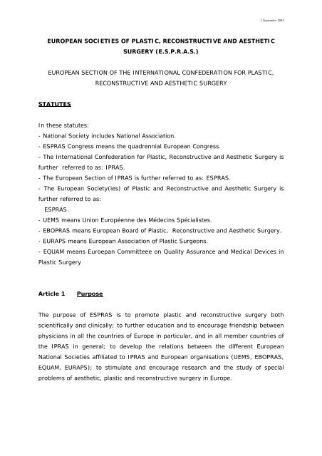 Download the Statutes (PDF). - ESPRAS