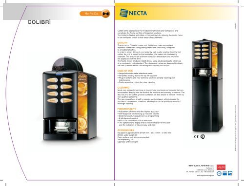 Manual prezentare Automate Cafea Necta Colibri Semiautomat