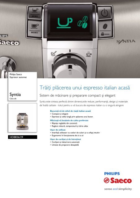 Manual prezentare Expresor Philips Saeco Syntia HD8836/29 - Cafea