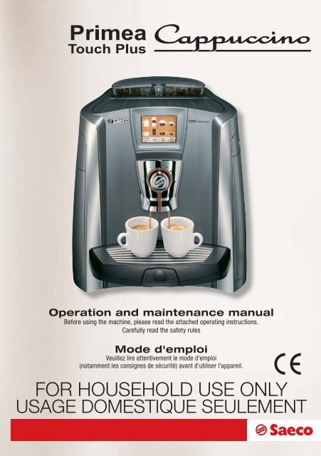 Manual tehnic expresoare Saeco Primea Touch Plus - Cafea