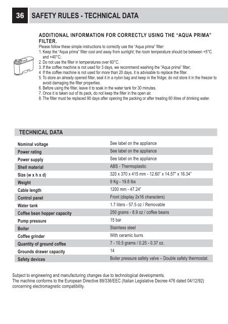 Manual tehnic expresoare Gaggia Platinum Swing UP - Cafea