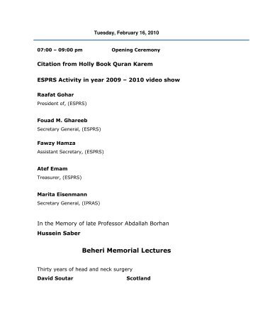 Beheri Memorial Lectures - ESPRS