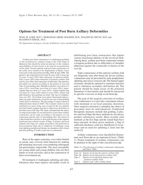 Options for Treatment of Post Burn Axillary Deformities - ESPRS