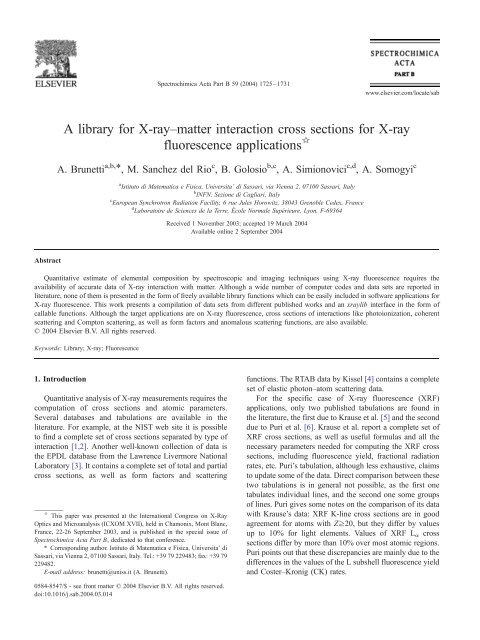 A library for X-ray–matter interaction cross sections for X-ray ... - ESRF