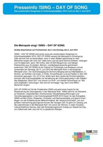 PI !SING DAY OF SONG Die Metropole singt - Ruhr 2010