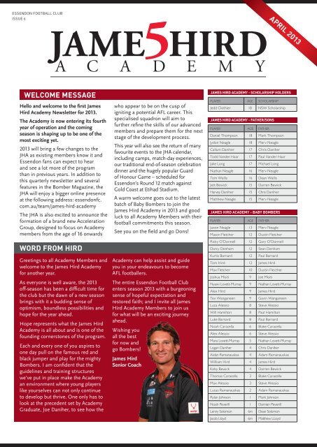 james hird academy - Essendon Football Club