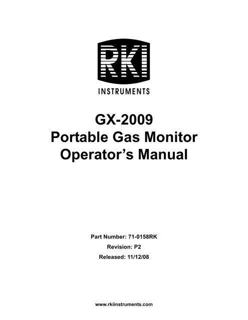 Gx 09 Portable Gas Monitor Operator S Manual Rki Instruments
