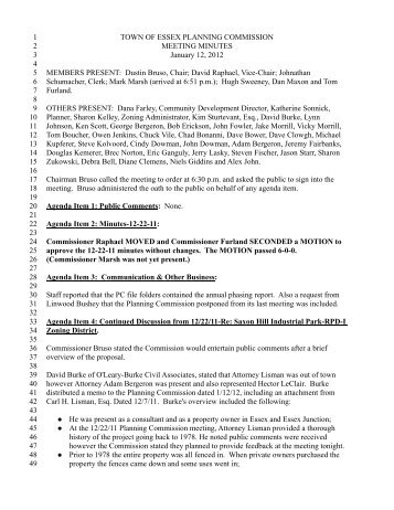 2012 Planning Commission Meeting Minutes - Town of Essex ...