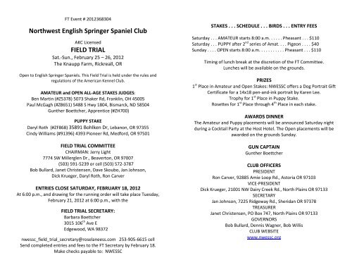Northwest English Springer Spaniel Club - To essft.com