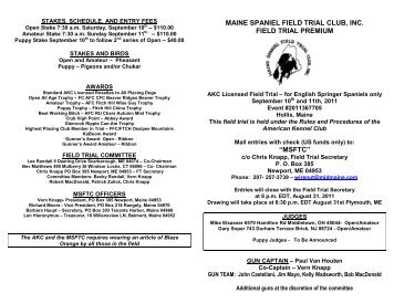 MAINE SPANIEL FIELD TRIAL CLUB, INC. FIELD ... - To essft.com