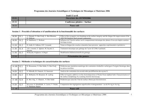 Programme des Journées Scientifiques et Techniques en ... - esstt