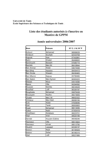 Liste des étudiants autorisés à s'inscrire en Mastère de GPPM ... - esstt