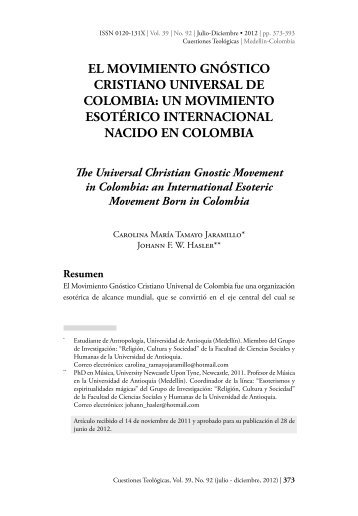 el movimiento gnóstico cristiano universal de colombia - Revistas UPB