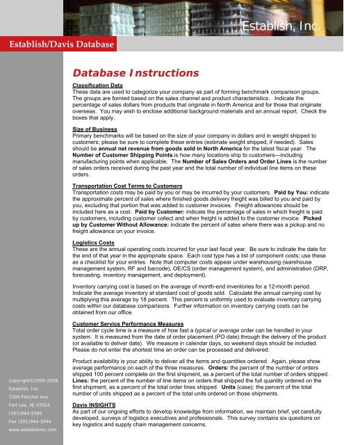 Database Questionnaire - Supply Chain Consulting