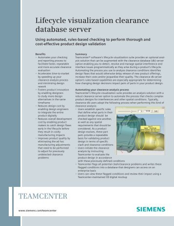 Lifecycle visualization clearance database server - Siemens PLM ...