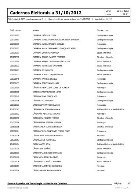 Cadernos Eleitorais a 31/10/2012 - Escola Superior de Tecnologia ...