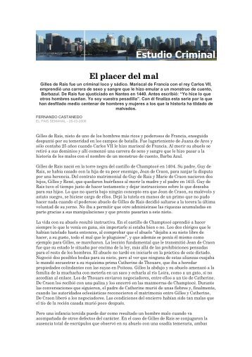 El placer del mal. Gilles de Rais - Estudio Criminal