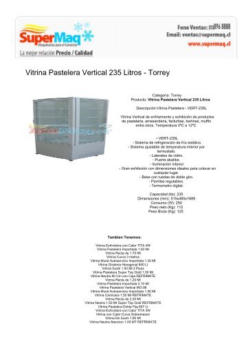 Vitrina Pastelera Vertical 235 Litros - Torrey - Estufas de Patio