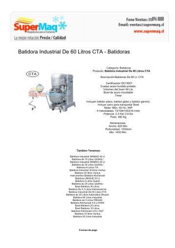 Batidora Industrial De 60 Litros CTA - Batidoras - Estufas de Patio