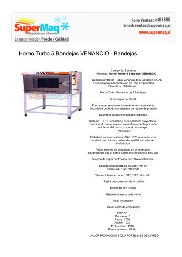 Horno Turbo 5 Bandejas VENANCIO - Bandejas - Estufas de Patio