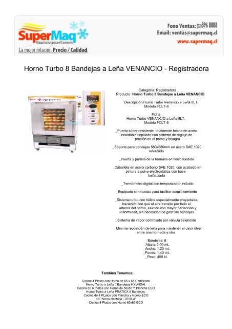 Horno Turbo 8 Bandejas a Leña VENANCIO  - Estufas de Patio