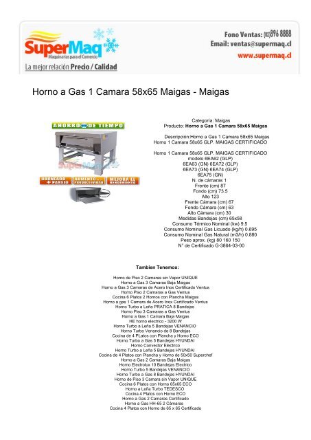 Horno a Gas 1 Camara 58x65 Maigas - Maigas - Estufas de Patio