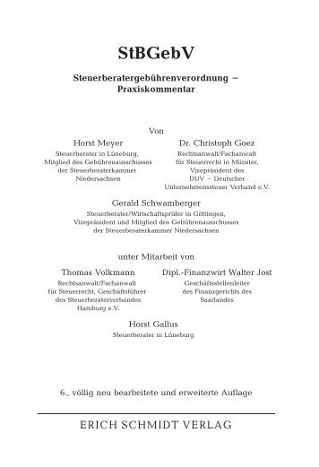 Inhaltsverzeichnis StBGebV - Erich Schmidt Verlag