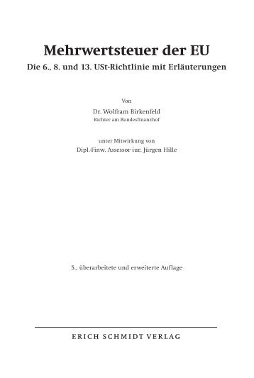 Inhaltsverzeichnis Mehrwertsteuer der EU - Erich Schmidt Verlag