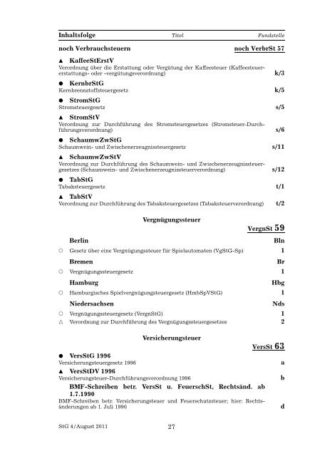Inhaltsverzeichnis Die Steuergesetze - Erich Schmidt Verlag